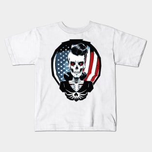 Fun Patriotic Retro Rockabilly Skeleton Kids T-Shirt